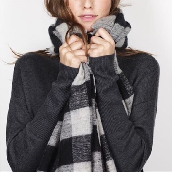 Wilfred Free Black & Grey Buffalo Plaid Wool Blanket Scarf - Picture 7 of 9